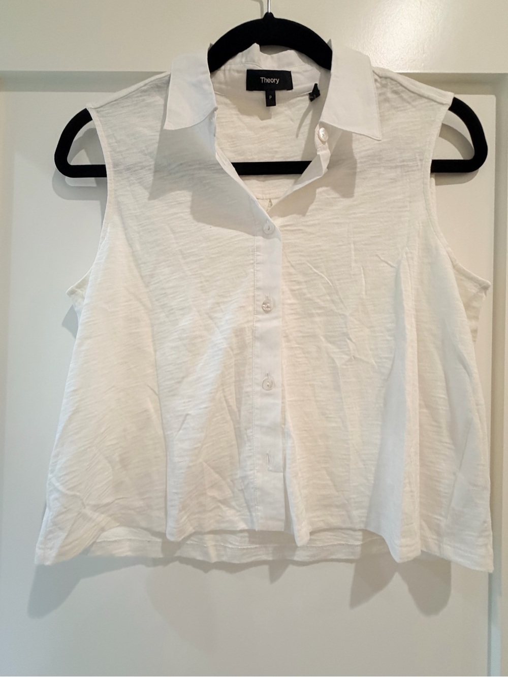 Theory White Cropped Button Down Sleeveless Polo Shirt - Size P - BNWOT